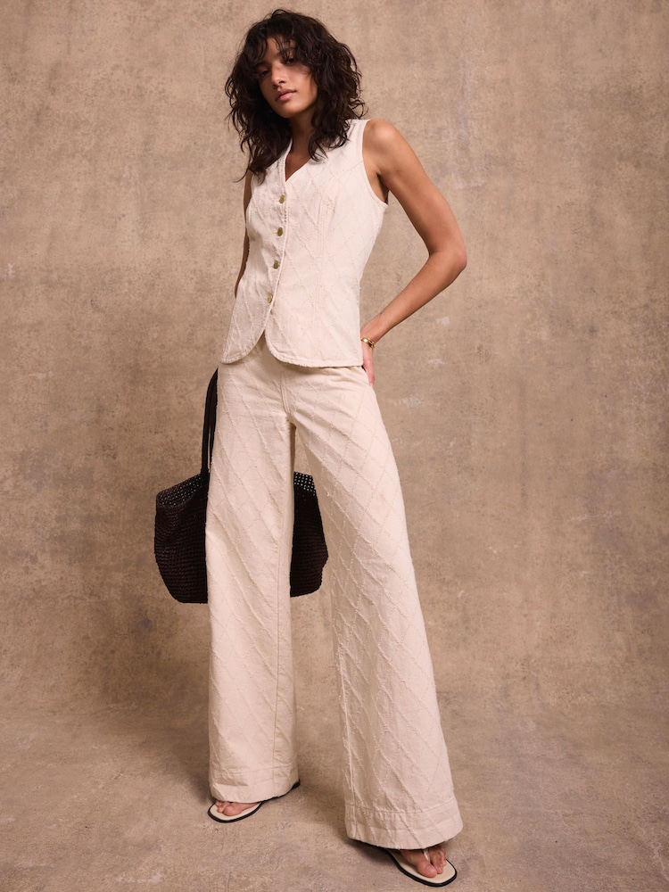 Mint Velvet Cream Diamond Textured Refined Wide Jeans - Image 1 of 7