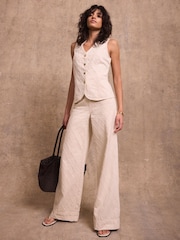 Mint Velvet Cream Diamond Textured Refined Wide Jeans - Image 2 of 7