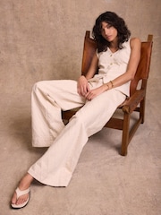 Mint Velvet Cream Diamond Textured Refined Wide Jeans - Image 4 of 7