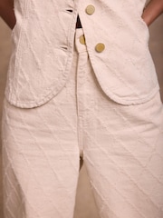 Mint Velvet Cream Diamond Textured Refined Wide Jeans - Image 5 of 7