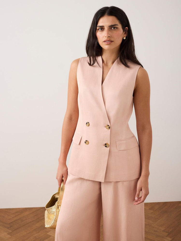 Mint Velvet Pink Tailored Longline Waistcoat - Image 2 of 7