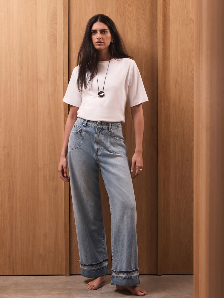 Mint Velvet Blue Turn Up Wide Jeans - Image 1 of 8