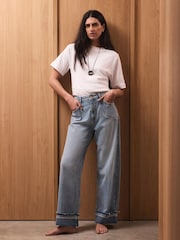 Mint Velvet Blue Turn Up Wide Jeans - Image 4 of 8