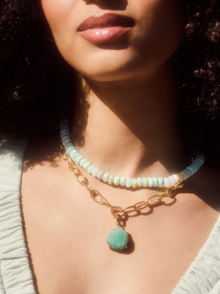 Carrie Elizabeth Gold Plated Blue Opal Beaded Necklace - Image 1 of 3