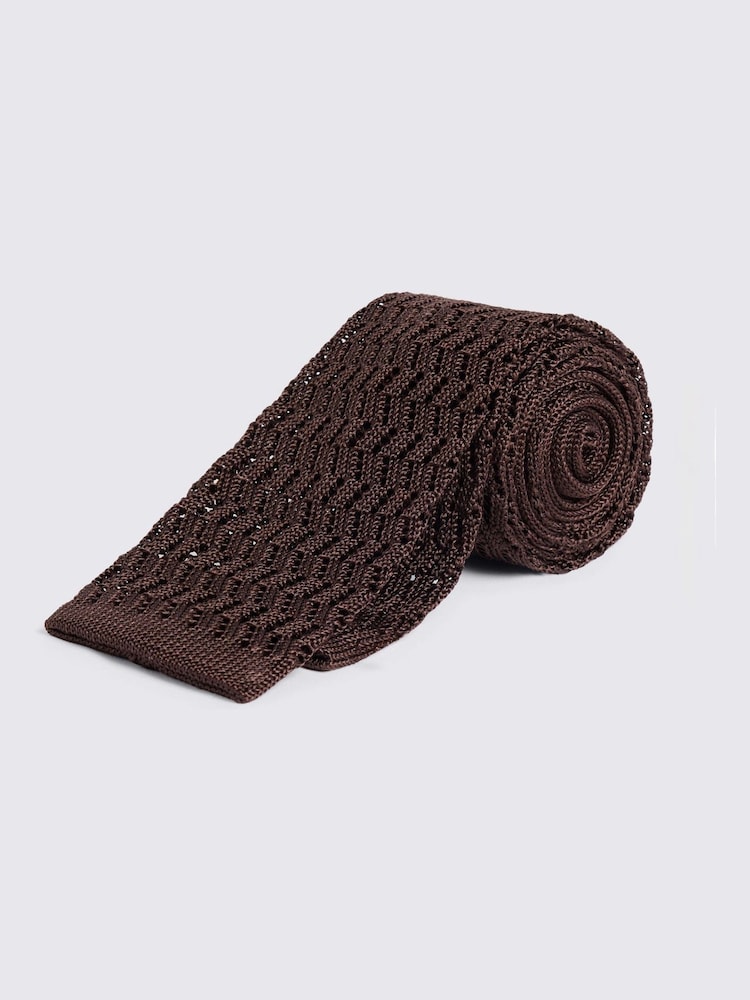棕色 - MOSS Silk Knitted Tie - 圖片 1/2