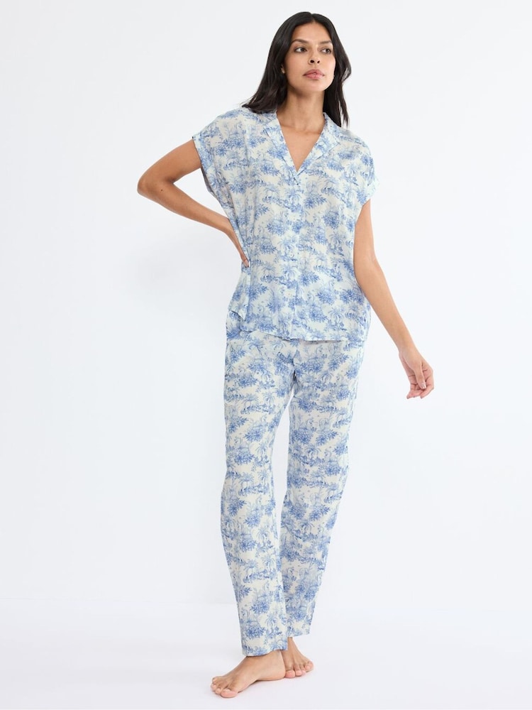 Triumph Blue Boyfriend Fit Short-Sleeved Pyjamas Set - Image 1 of 4