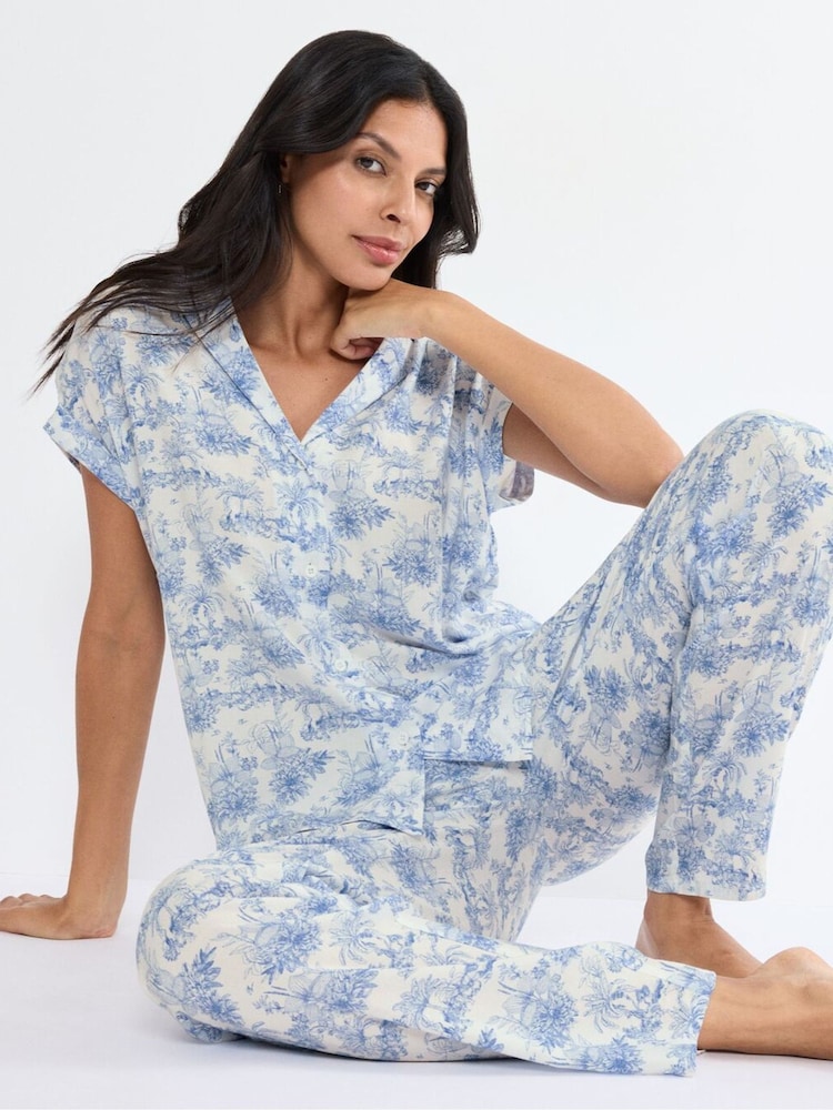 Triumph Blue Boyfriend Fit Short-Sleeved Pyjamas Set - Image 2 of 4