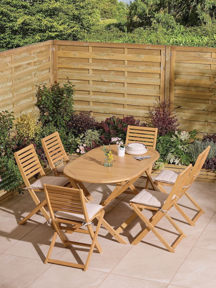 Rowlinson Natural Ashdown Folding 6 Seat Oval Garden Dining Set with Cushions - Image 1 of 6 Rowlinson Natural Ashdown Folding 6 Seat Oval Garden Dining Set with Cushions - Image 1 of 6