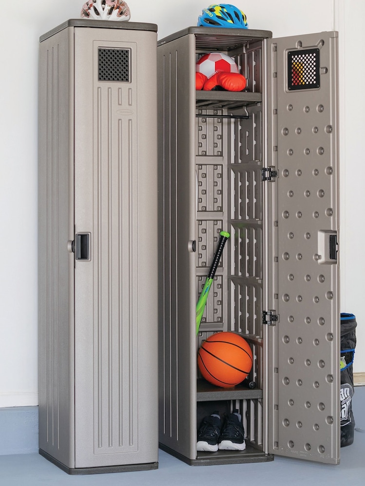 Suncast Platinum Matallic Haven Tall Garden Storage Locker - Image 2 of 5 Suncast Platinum Matallic Haven Tall Garden Storage Locker - Image 2 of 5