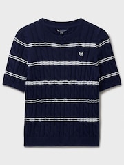 Crew Clothing Blue Summer Heritage Cable Knit Striped T-Shirt - Image 5 of 5
