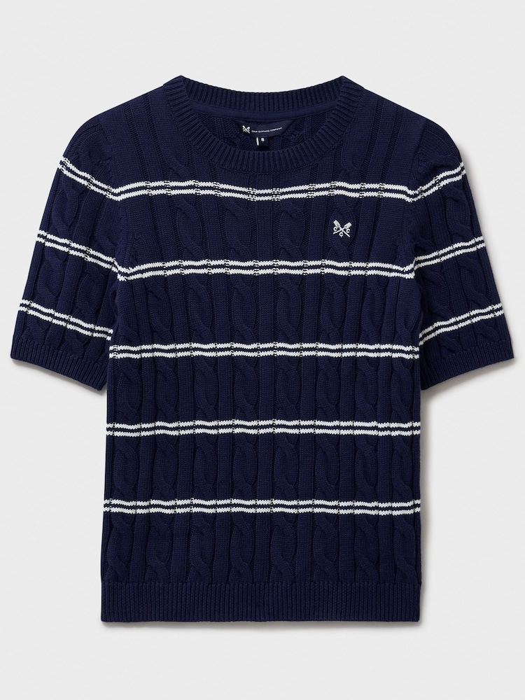 Crew Clothing Blue Summer Heritage Cable Knit Striped T-Shirt - Image 5 of 5