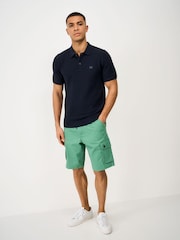 Crew Clothing Blue Herringbone Knitted Polo Shirt - Image 3 of 5