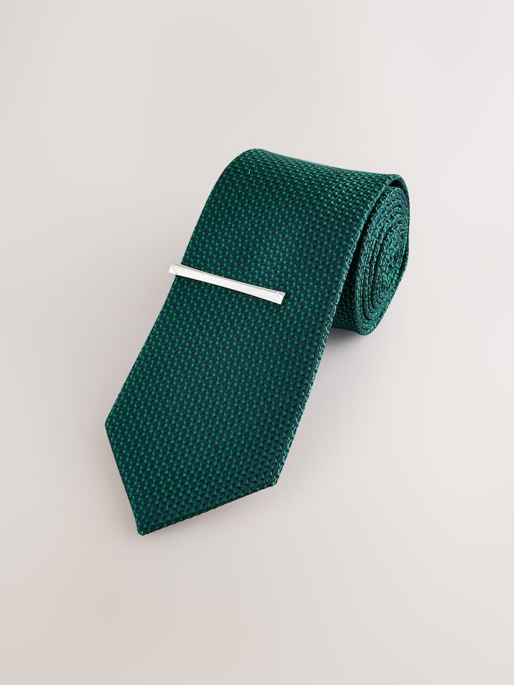 Verde - Texture Tie with Tie Clip - Imagen 1 de 3