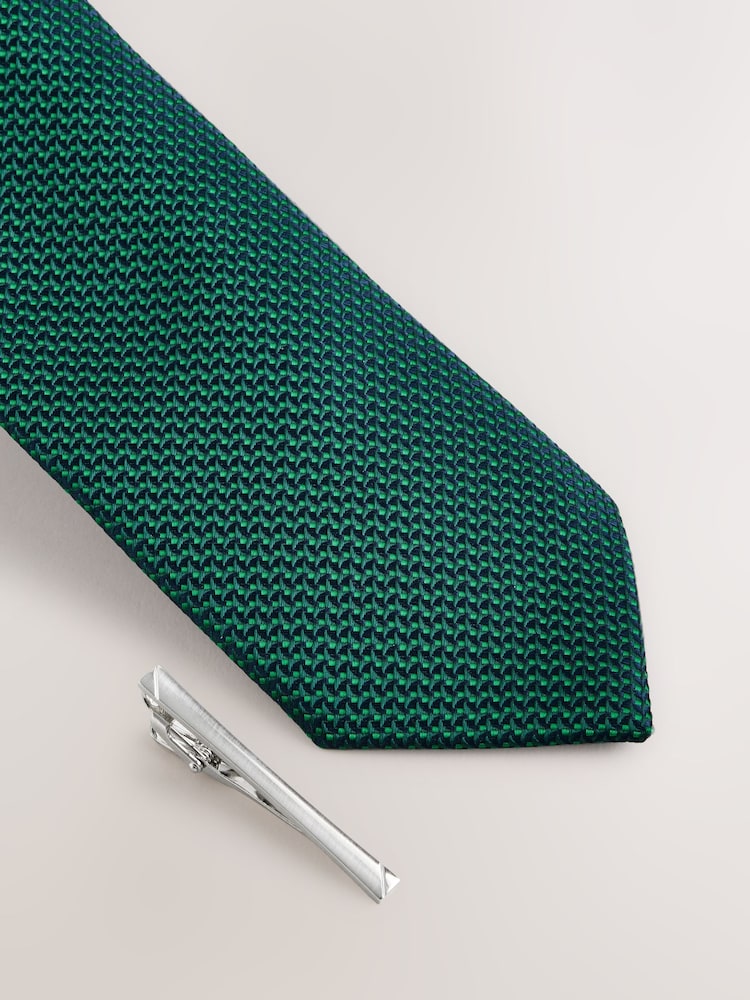 Verde - Texture Tie with Tie Clip - Imagen 2 de 3