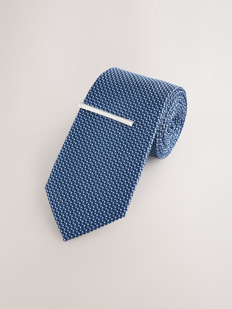 Azul acero - Texture Tie with Tie Clip - Imagen 1 de 3