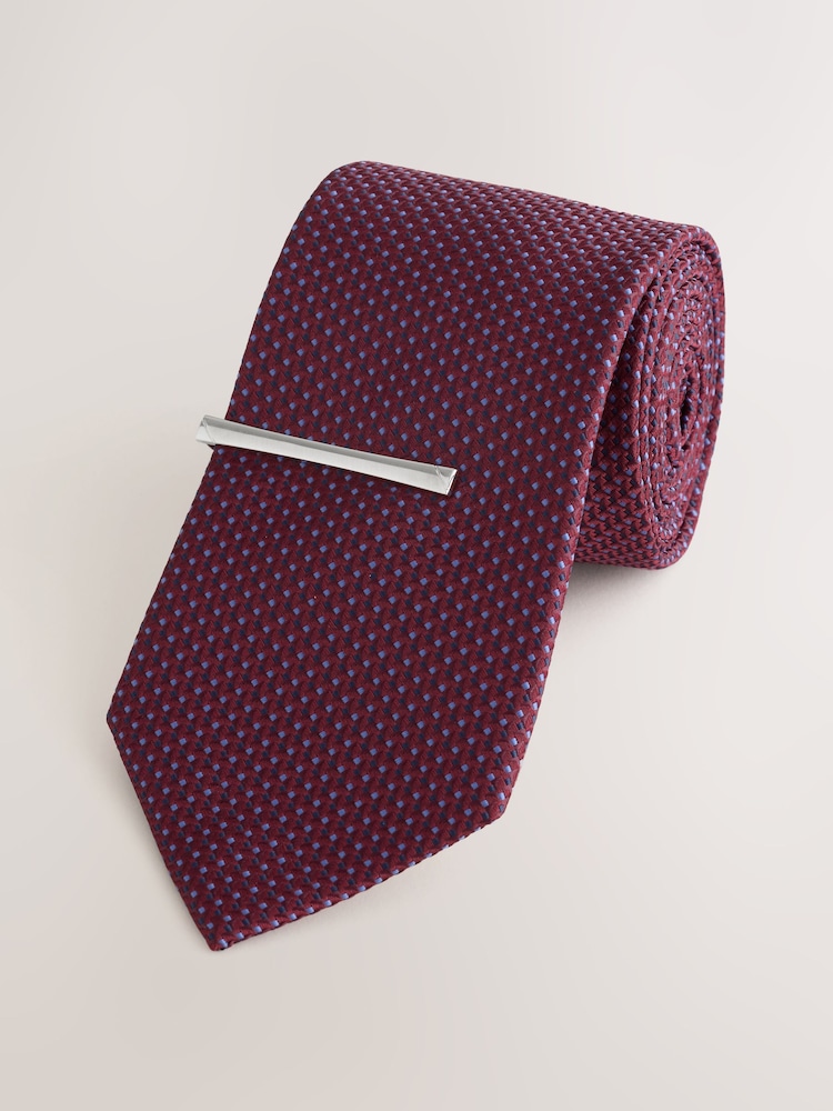 Red Texture Tie with Tie Clip - Image 1 of 3