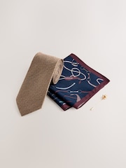 Brown Tie Pocket and Square and Metal Pin Set - Image 1 of 4