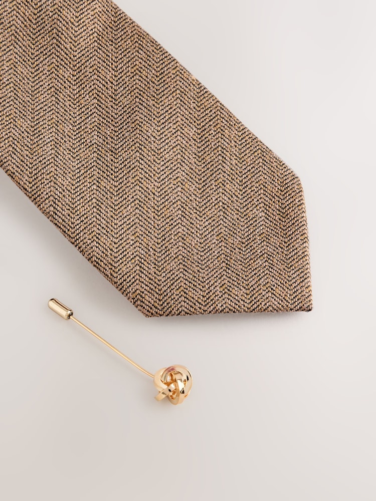 Brown Tie Pocket and Square and Metal Pin Set - Image 2 of 4 Brown Tie Pocket and Square and Metal Pin Set - Image 2 of 4