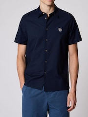 PS Paul Smith Blue Casual-Fit Short Sleeve Logo Shirt - Image 1 of 4