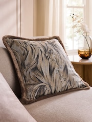 Brown 50 X 50cm Metallic Swirl Fringe Cushion - Image 1 of 4