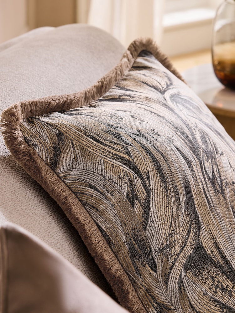 Brown 50 X 50cm Metallic Swirl Fringe Cushion - Image 2 of 4