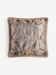 Brown 50 X 50cm Metallic Swirl Fringe Cushion - Image 3 of 4