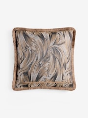 Brown 50 X 50cm Metallic Swirl Fringe Cushion - Image 4 of 4