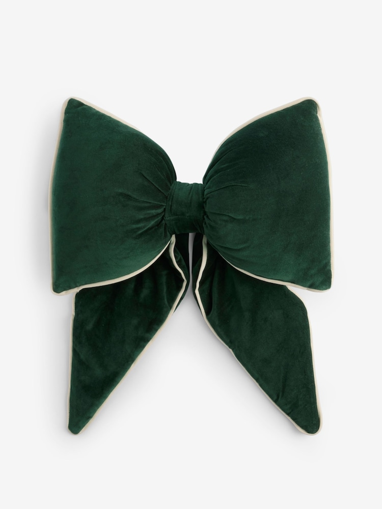 Green 3D Cotton Velvet Bow Cushion - Image 1 of 2 Green 3D Cotton Velvet Bow Cushion - Image 1 of 2