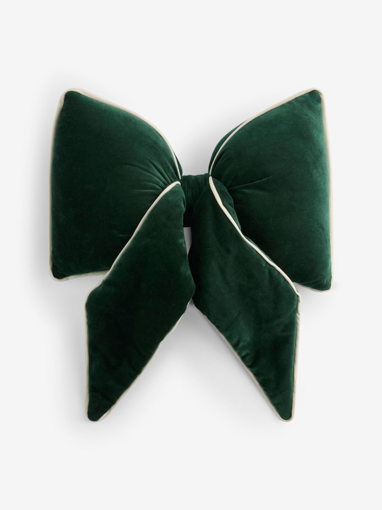 Green 3D Cotton Velvet Bow Cushion - Image 2 of 2 Green 3D Cotton Velvet Bow Cushion - Image 2 of 2