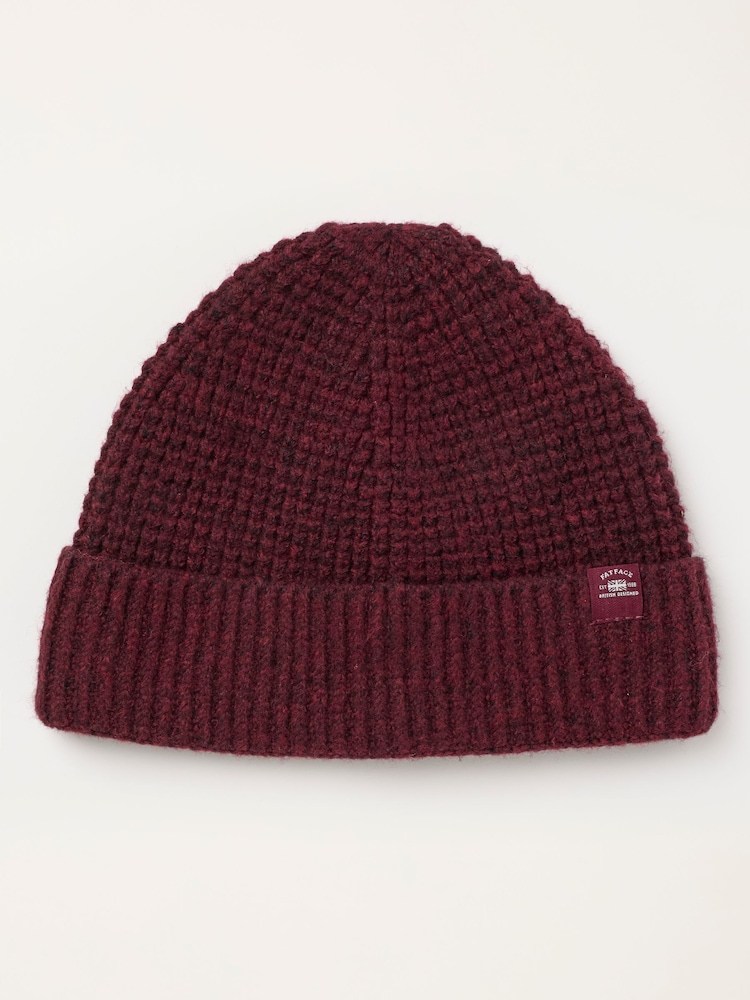 FatFace Burgundy Red Fisherman Waffle Beanie - Image 1 of 3