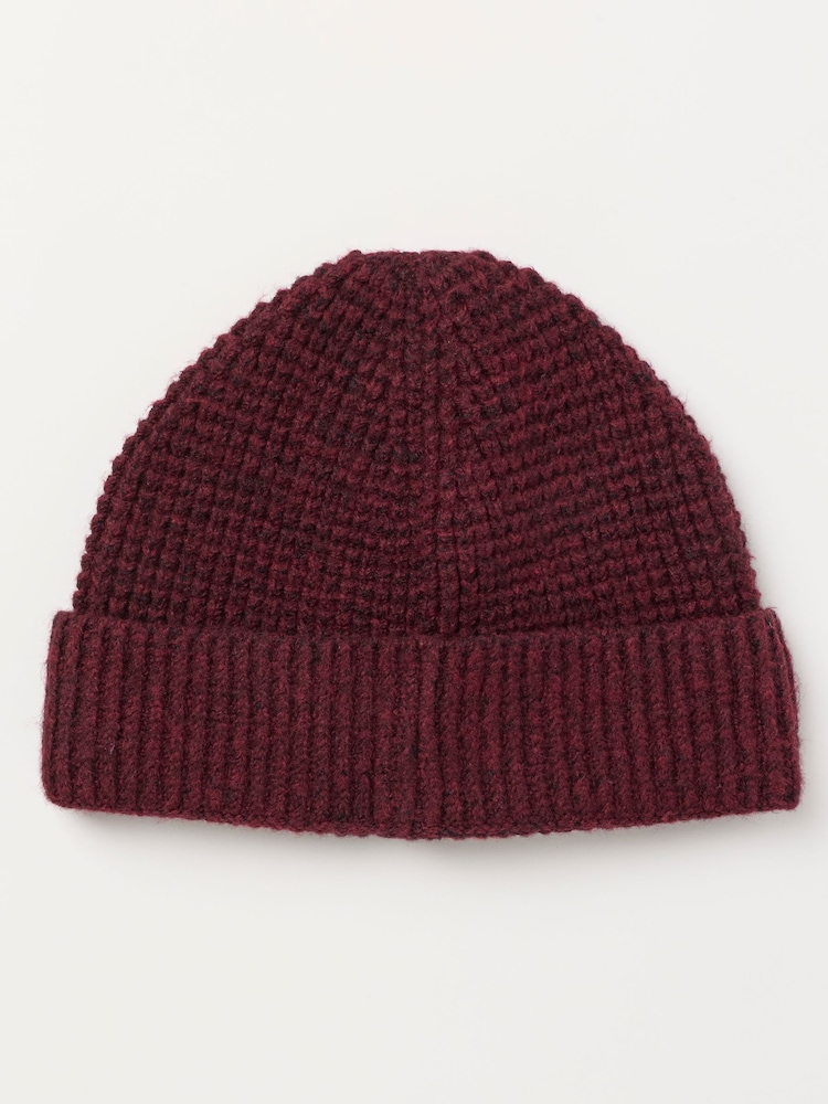 FatFace Burgundy Red Fisherman Waffle Beanie - Image 2 of 3