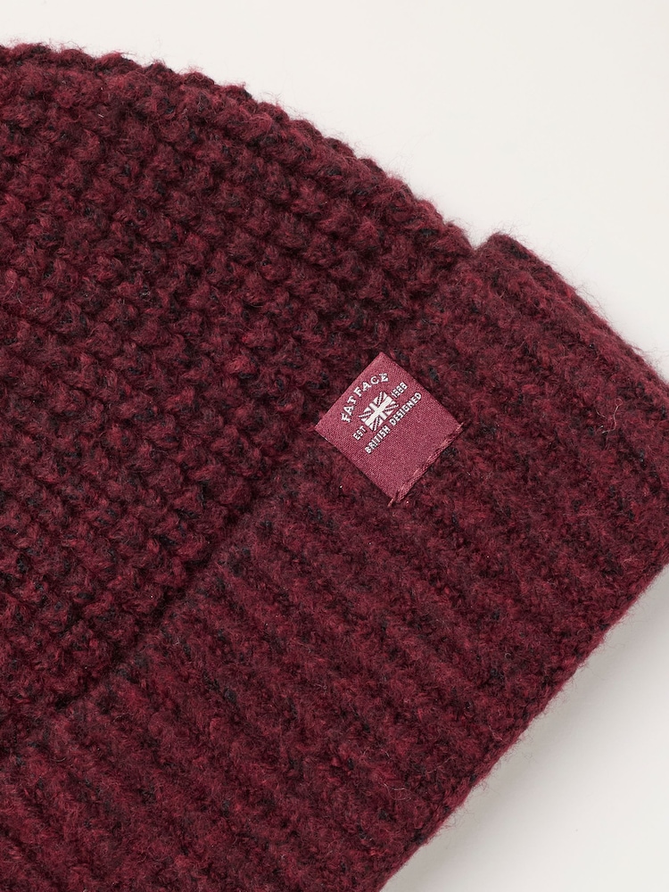 FatFace Burgundy Red Fisherman Waffle Beanie - Image 3 of 3