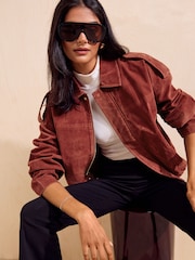 Friends Like These Brick Red Faux Suede Oversize Bomber Jacket - Image 1 of 5