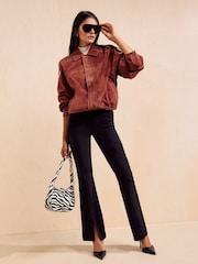 Friends Like These Brick Red Faux Suede Oversize Bomber Jacket - Image 2 of 5