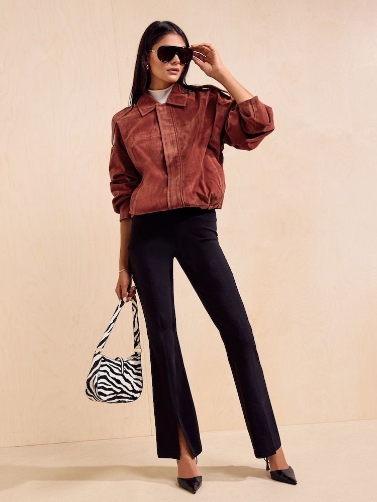 Friends Like These Brick Red Faux Suede Oversize Bomber Jacket - Image 2 of 5
