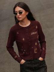 Burgundy Red Practical Magic Licensed Long Sleeve Cardigan - Image 1 of 4