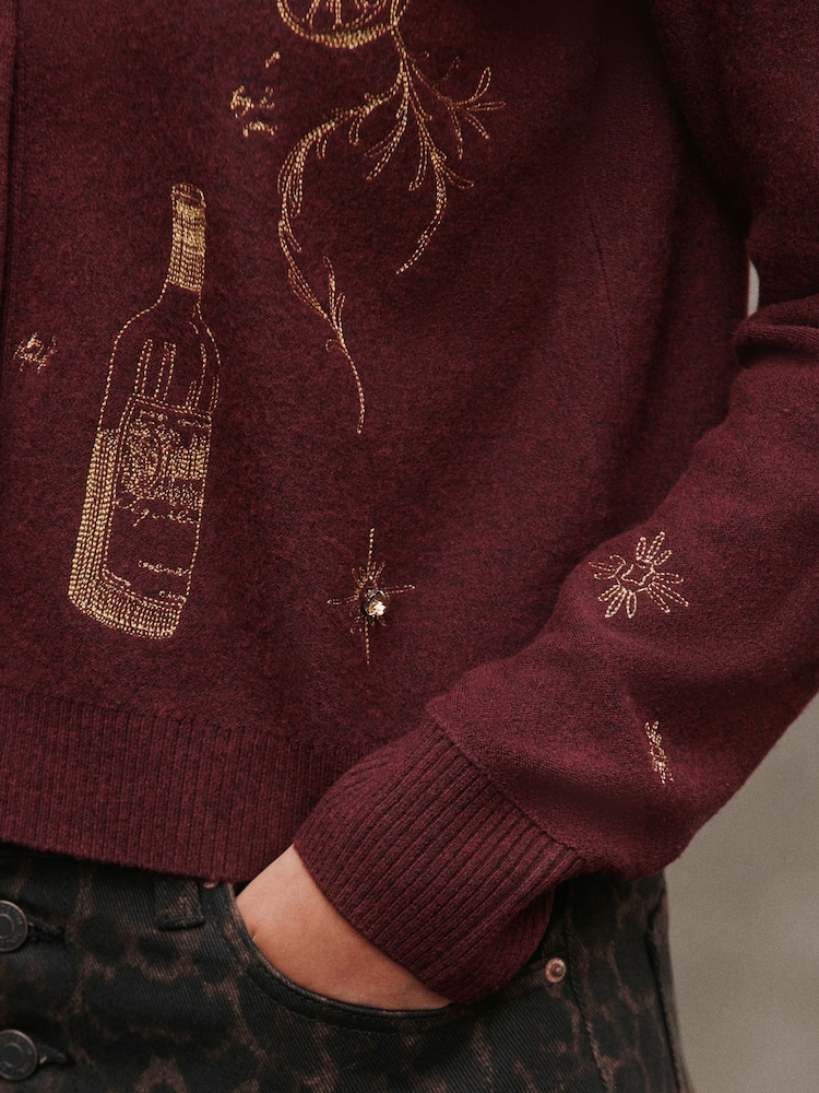 Burgundy Red Practical Magic Licensed Long Sleeve Cardigan - Image 4 of 4