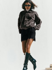 Friends Like These Grey Faux Suede Oversize Bomber Jacket - Image 3 of 5