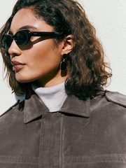 Friends Like These Grey Faux Suede Oversize Bomber Jacket - Image 4 of 5