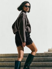 Friends Like These Grey Faux Suede Oversize Bomber Jacket - Image 5 of 5