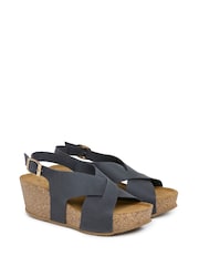 Celtic & Co. Blue Leather Crossover Wedge Sandals - Image 1 of 7