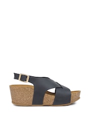 Celtic & Co. Blue Leather Crossover Wedge Sandals - Image 2 of 7