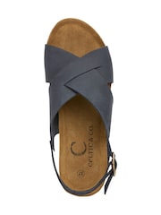 Celtic & Co. Blue Leather Crossover Wedge Sandals - Image 5 of 7