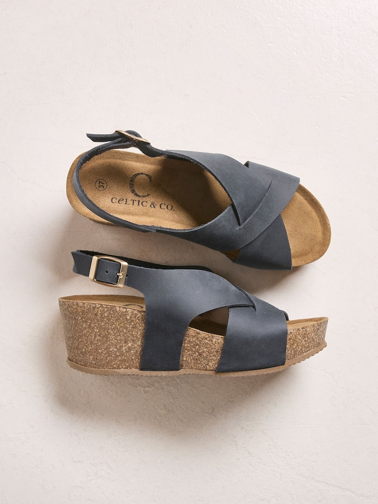 Celtic & Co. Blue Leather Crossover Wedge Sandals - Image 7 of 7