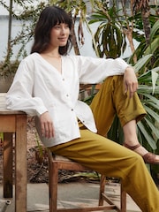 Celtic & Co. White Cotton Blend V-Neck Button Through Blouse - Image 1 of 6