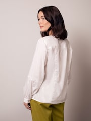Celtic & Co. White Cotton Blend V-Neck Button Through Blouse - Image 3 of 6