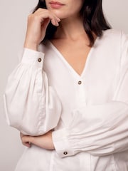 Celtic & Co. White Cotton Blend V-Neck Button Through Blouse - Image 4 of 6