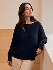 Celtic & Co. Blue Merino Blend Fine Knit Dolman Jumper - Image 3 of 8
