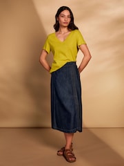 Celtic & Co. Yellow Linen/Cotton V-Neck T-Shirt - Image 1 of 4