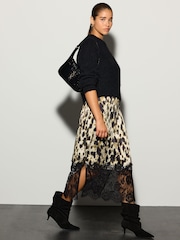 Black/Animal Print 2 in 1 Jumper Lace Trim Dress - Image 1 of 8